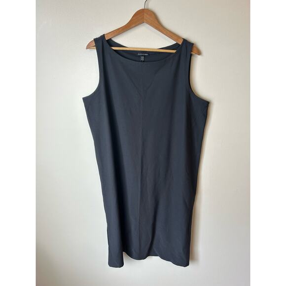 Eileen Fisher Black Sleeveless Stretch Crepe Side Zip Midi Dress Size 1x - Picture 1 of 6